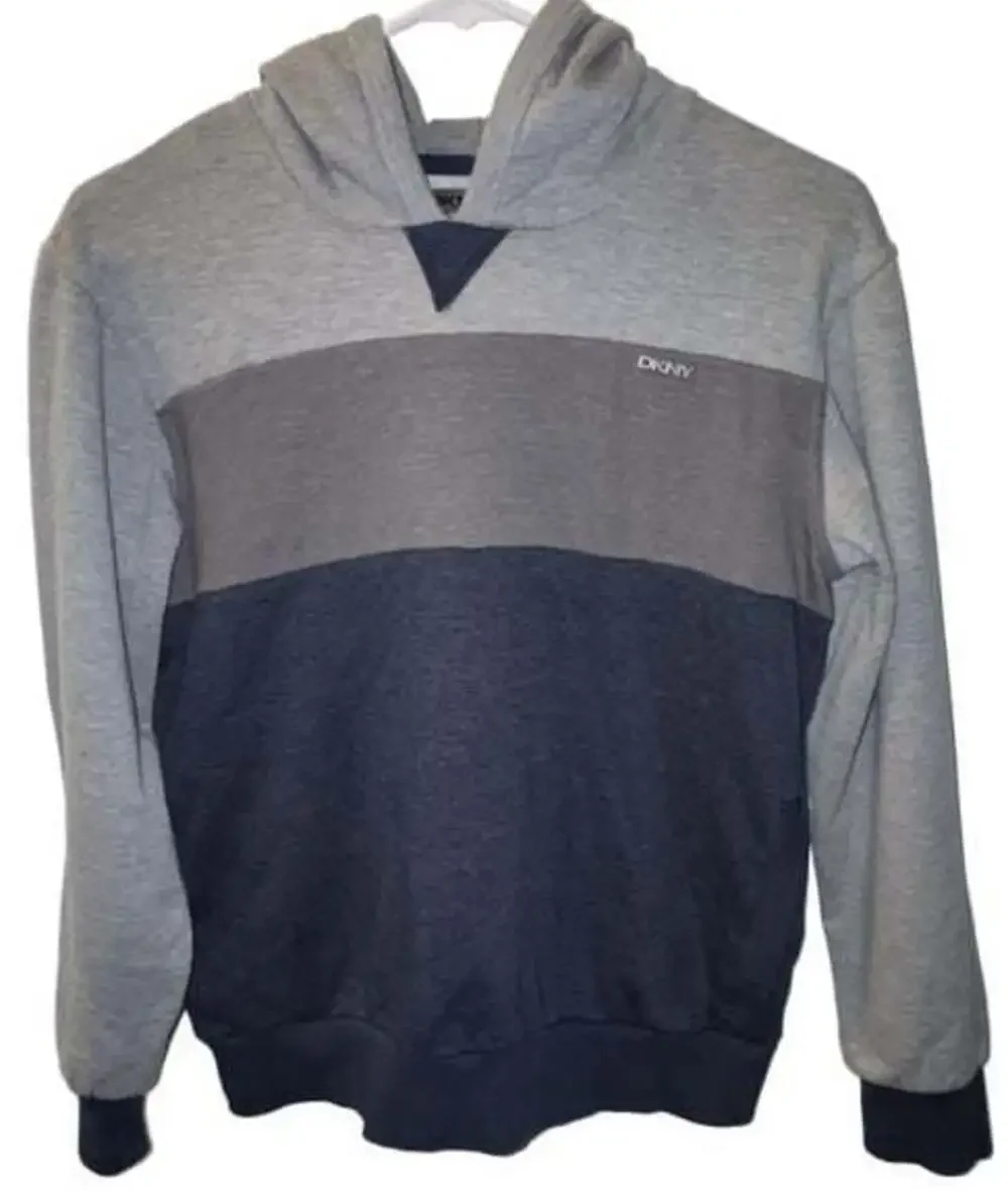 Boys DKNY Colorblock Hooded Sweatshirt Size Large Gray Blue